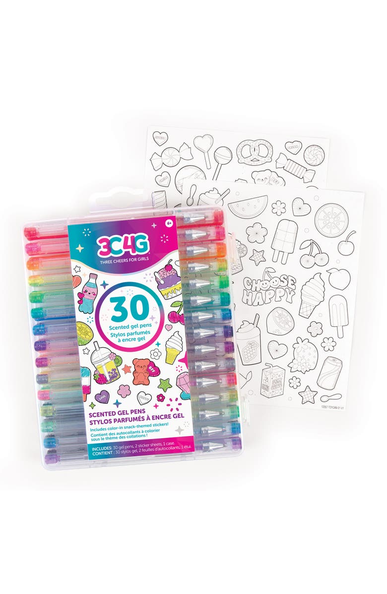 3C4G 30 Scented Gel Pens Set with 2 Color in Snack Themed Sticker Sheets, Ages 6+, Alternate, color, Multicolored