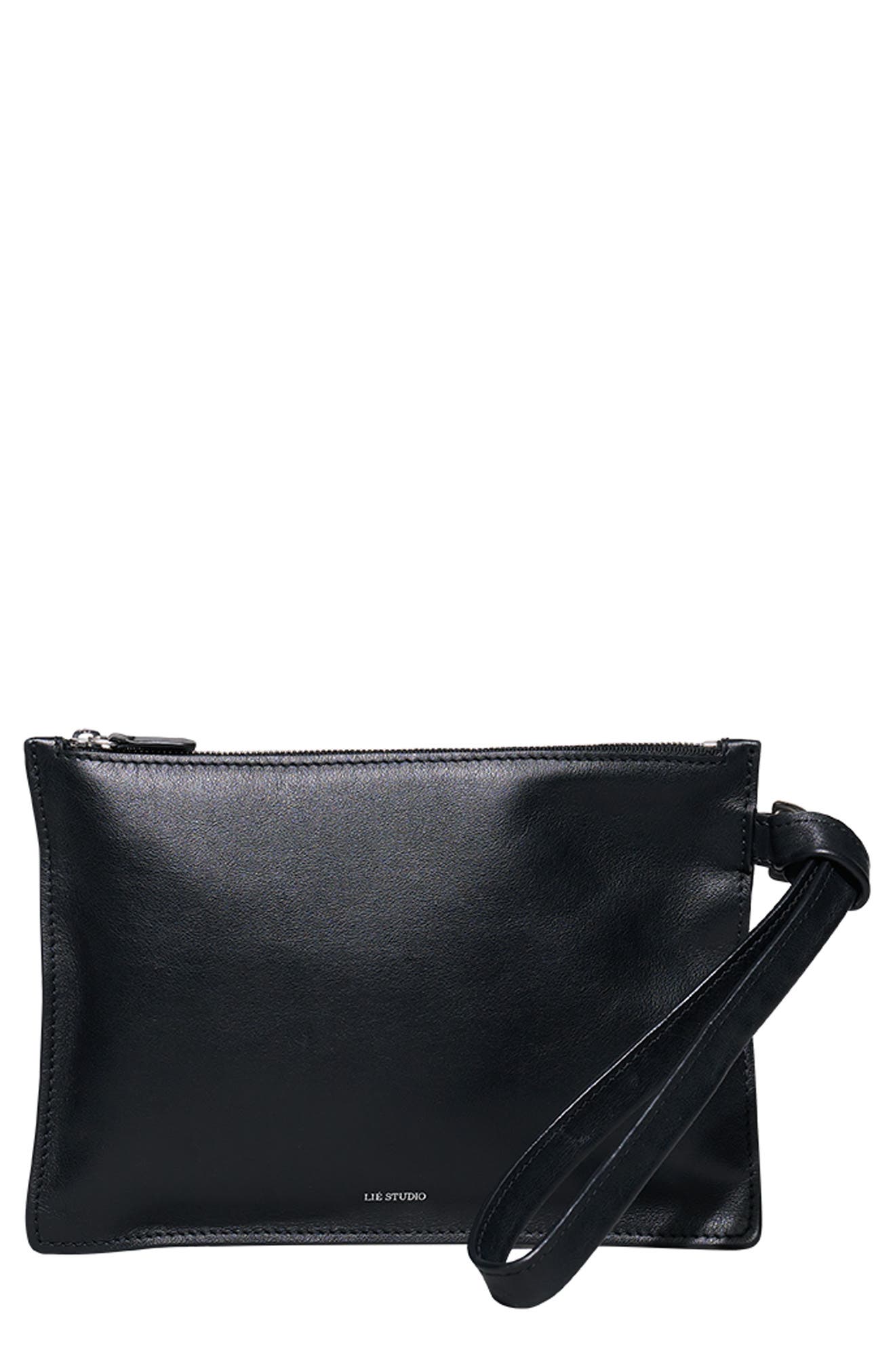 Lié Studio The Charlie Leather Clutch, Main, color, Solid Black