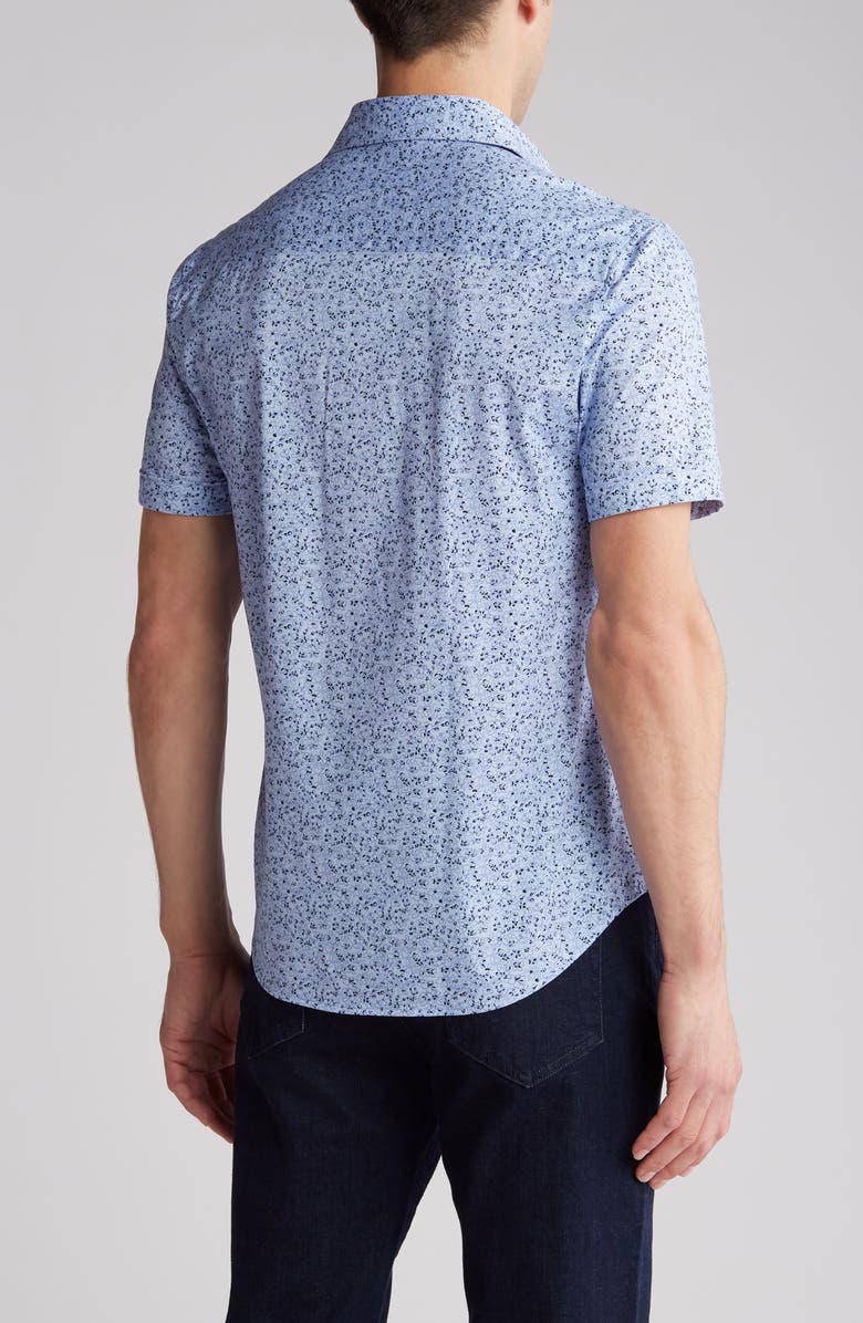 Bugatchi Floral Print Stretch Short Sleeve Button-Up Shirt, Alternate, color, 