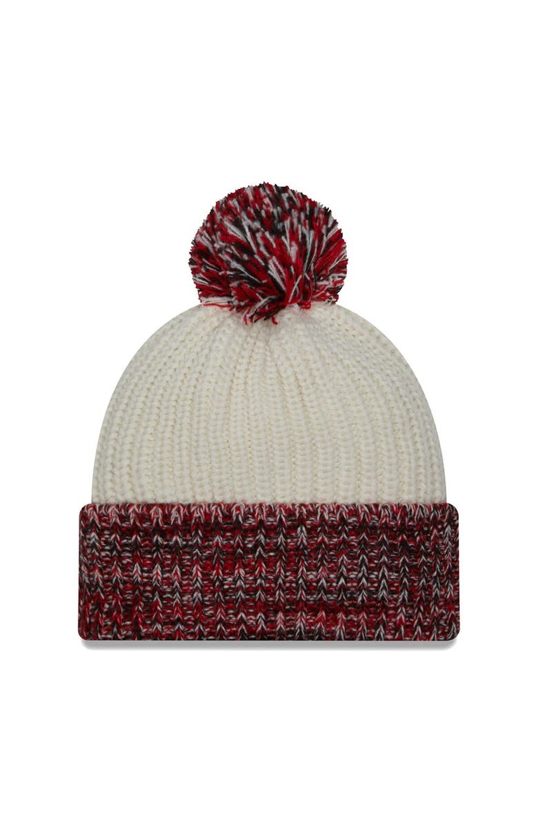 New Era Women's New Era Cream Ohio State Buckeyes Fresh Cuffed Knit Hat with Pom, Alternate, color,