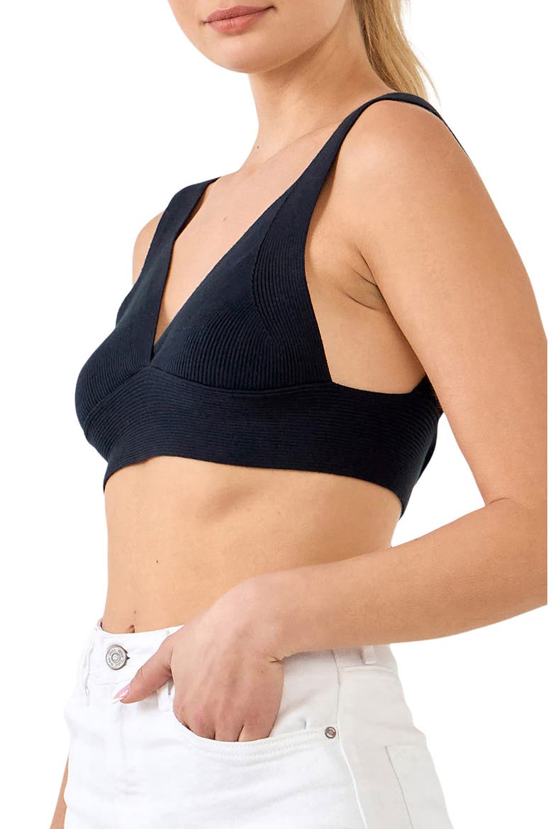 Tie Back Rib Bra Top, Alternate, color, BLACK