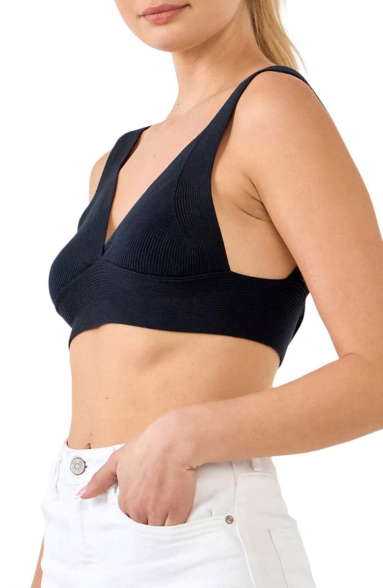 Endless Rose Tie Back Rib Bra Top, Alternate, color, Black