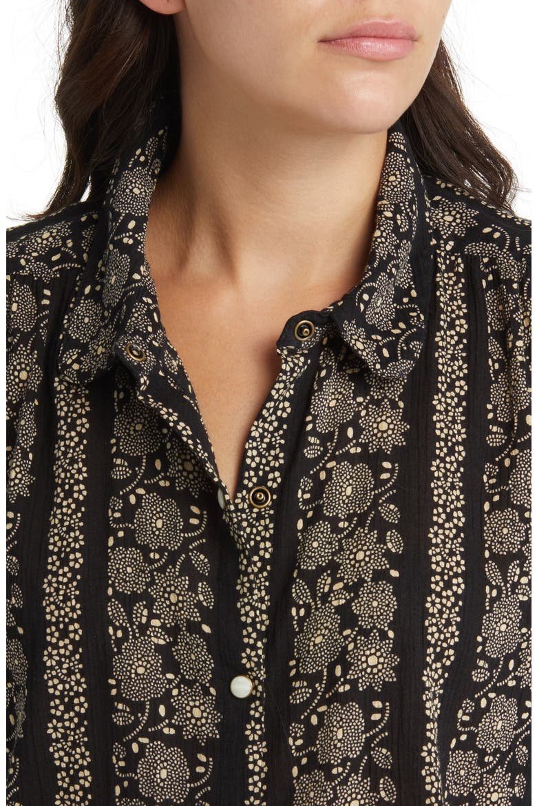 The Kerchief Short Sleeve Cotton Button-Up Shirt, Alternate, color, BLACK /CREAM TOKEN FLORAL