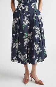 Erdem Floral Pleated Organic Cotton Poplin Midi Skirt