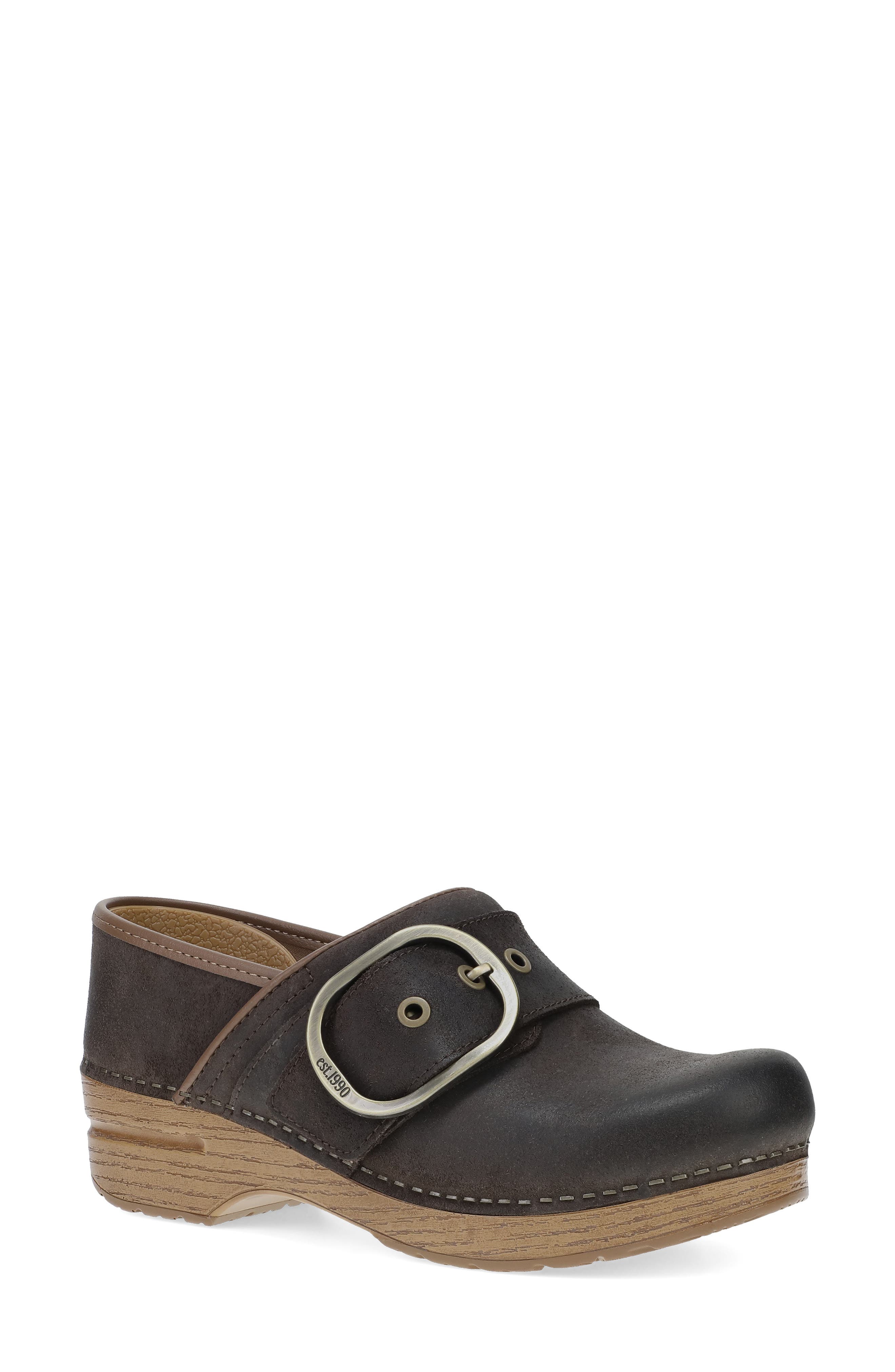 Pearson Buckle Strap Clog, Main, color, CHOCOLATE SUEDE