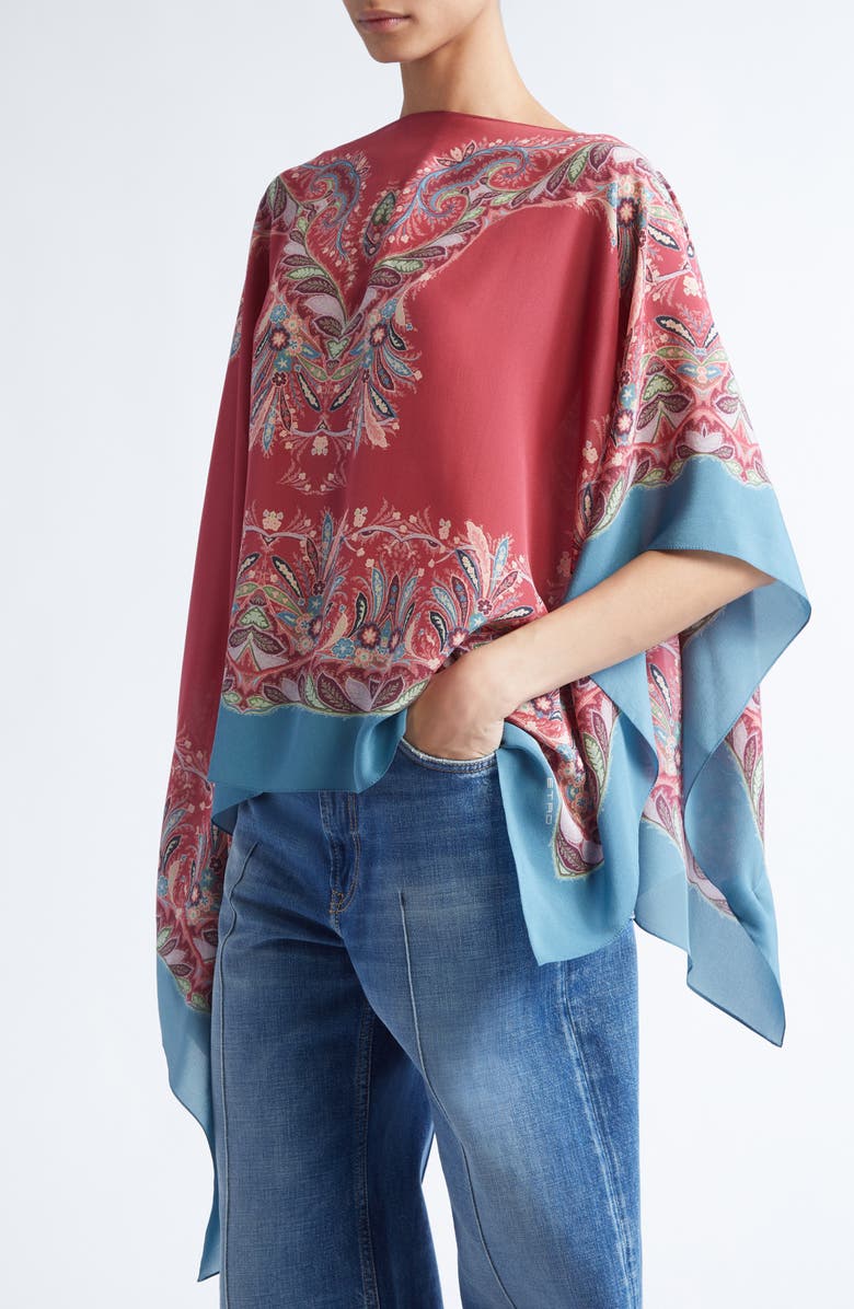 Etro Paisley Silk Poncho, Alternate, color, X0868 Burgundy