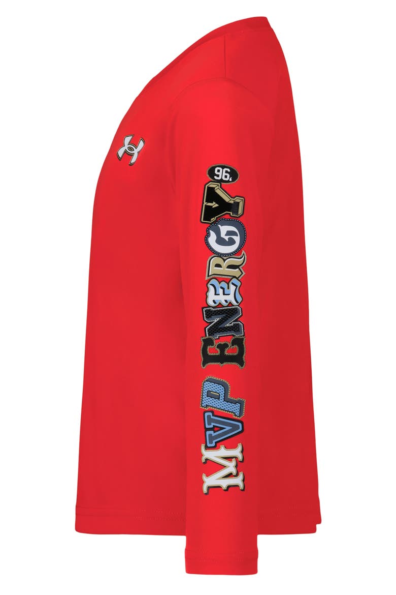 Kids' UA MVP Energy Tech Long Sleeve Graphic T-Shirt, Alternate, color, RED