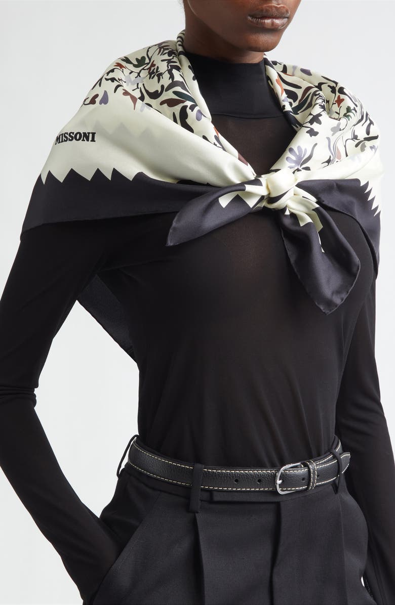 Missoni Floral Print Silk Square Scarf, Main, color, 0001 Cream Multi