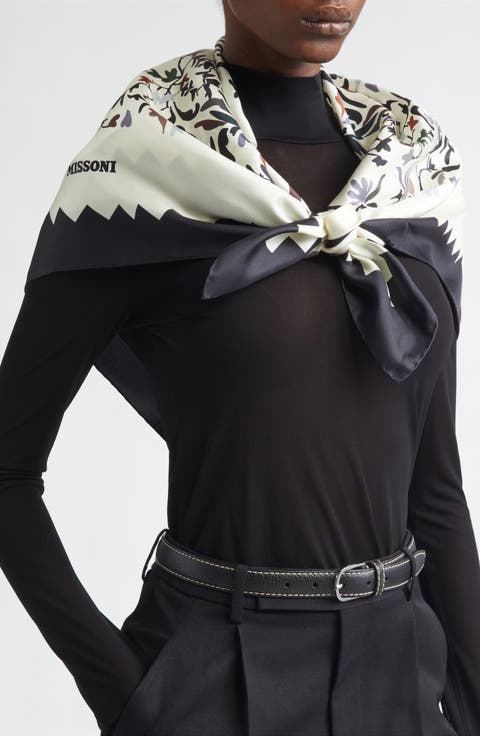 Floral Print Silk Square Scarf