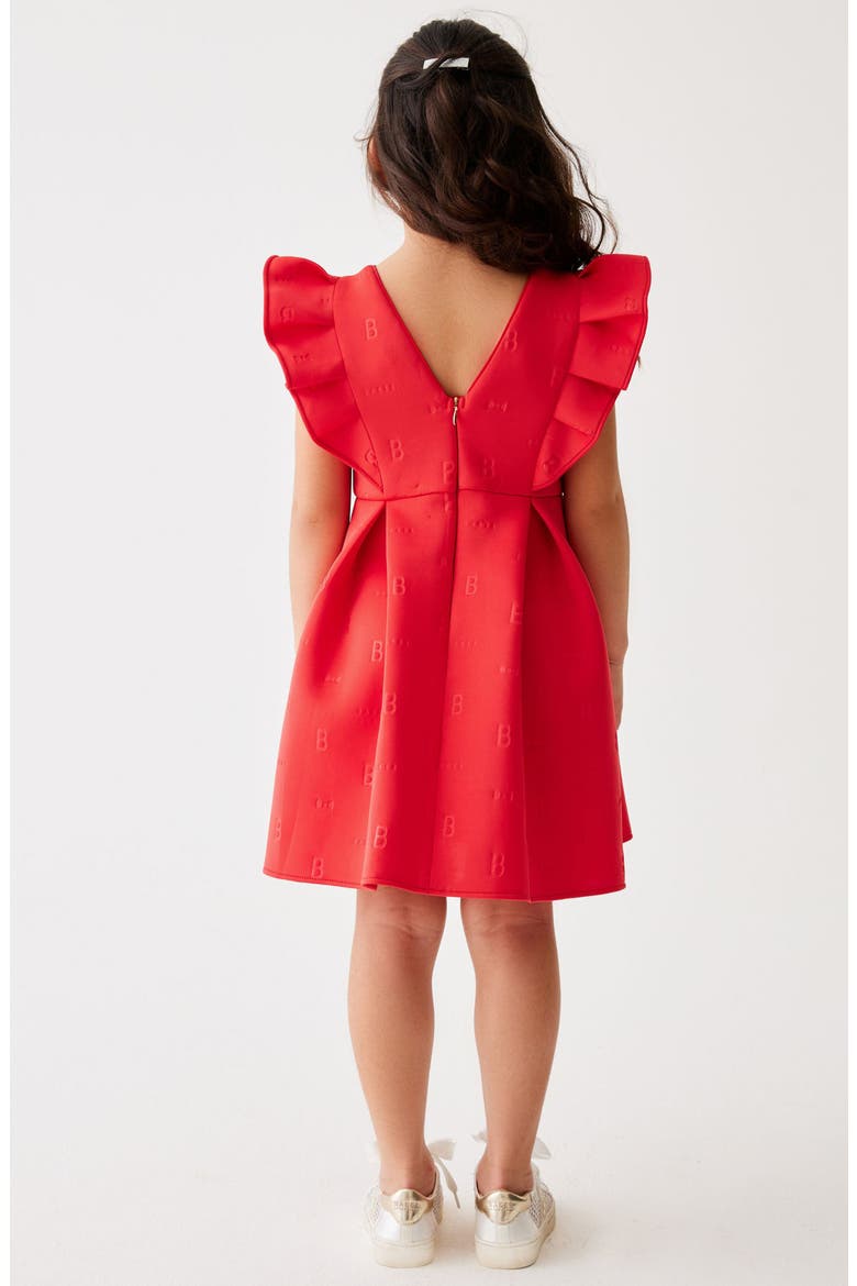 Kids' Ruffle Shoulder Scuba Dress, Alternate, color, RED