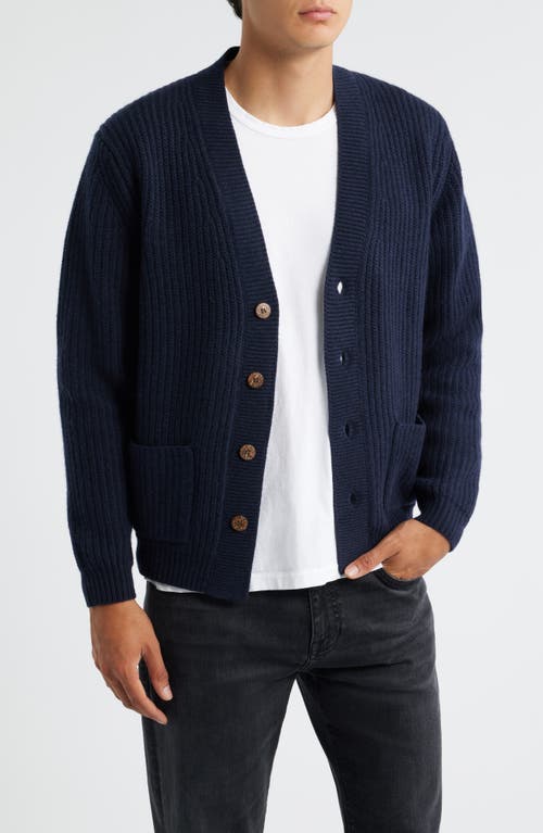 ALEX CRANE Vale Merino Wool V-Neck Cardigan in Indigo 