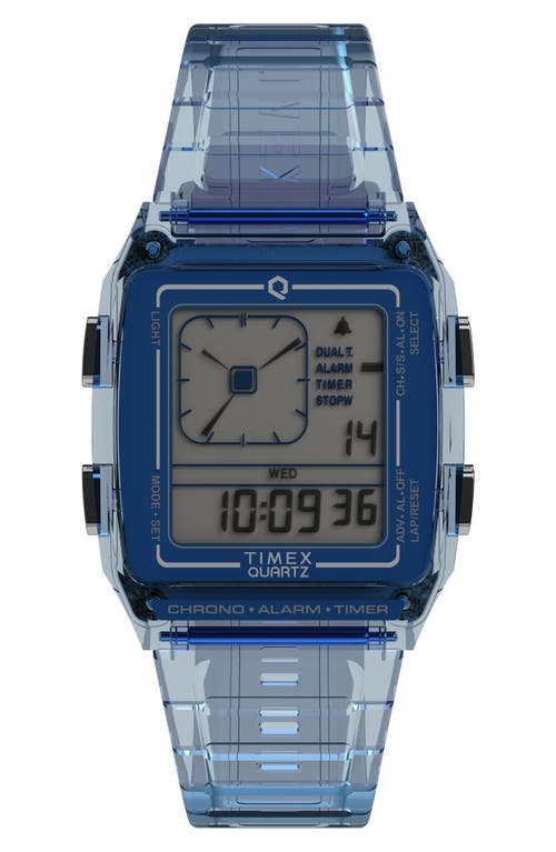 Timex® Q Timex Digital LCA Chronograph Resin Strap Watch, 35mm in Blue at Nordstrom