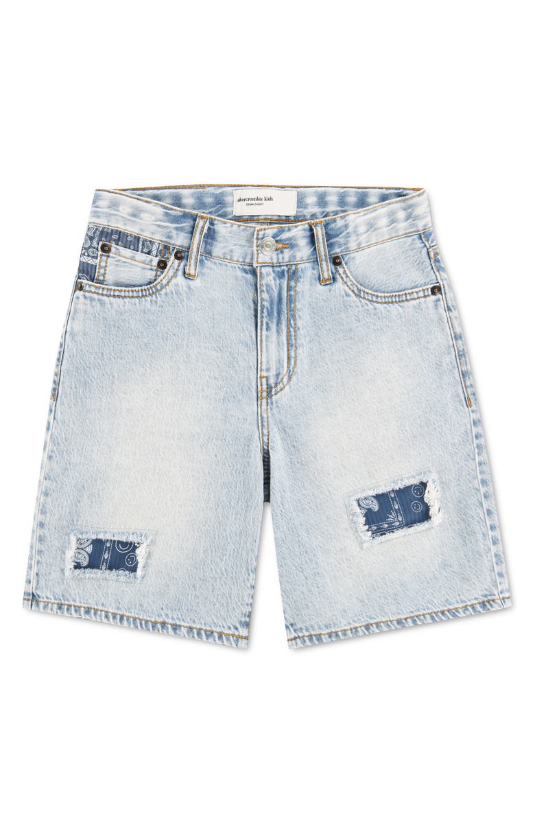 abercrombie kids Kids' Patchwork Denim Shorts, Main, color, Bussin W/ Destruction