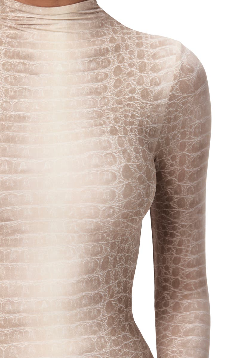 Naked Wardrobe Naked Snakeskin Print Long Sleeve Bodysuit, Alternate, color, Bone Croc