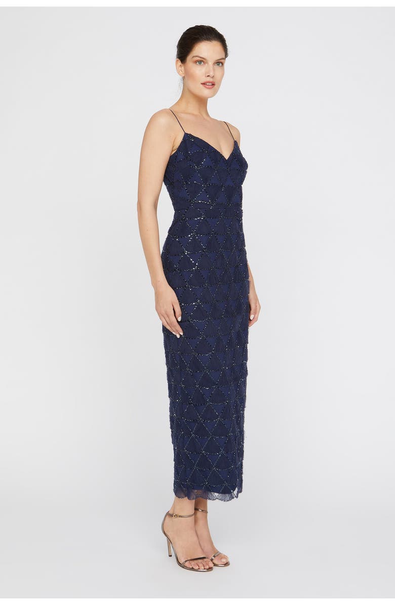 Theia Elsy Textured Tulle Dress, Alternate, color, Navy