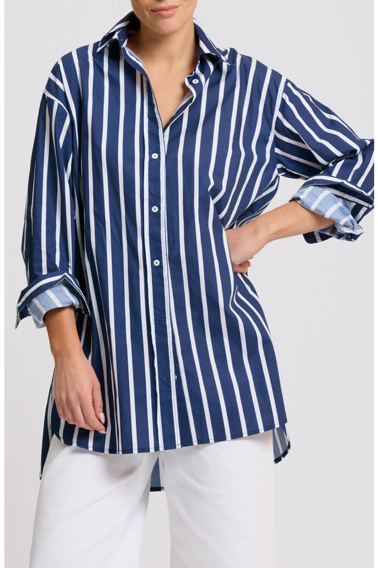 Stripe Boyfriend Shirt, Main, color, NAVY THICK STRIPE