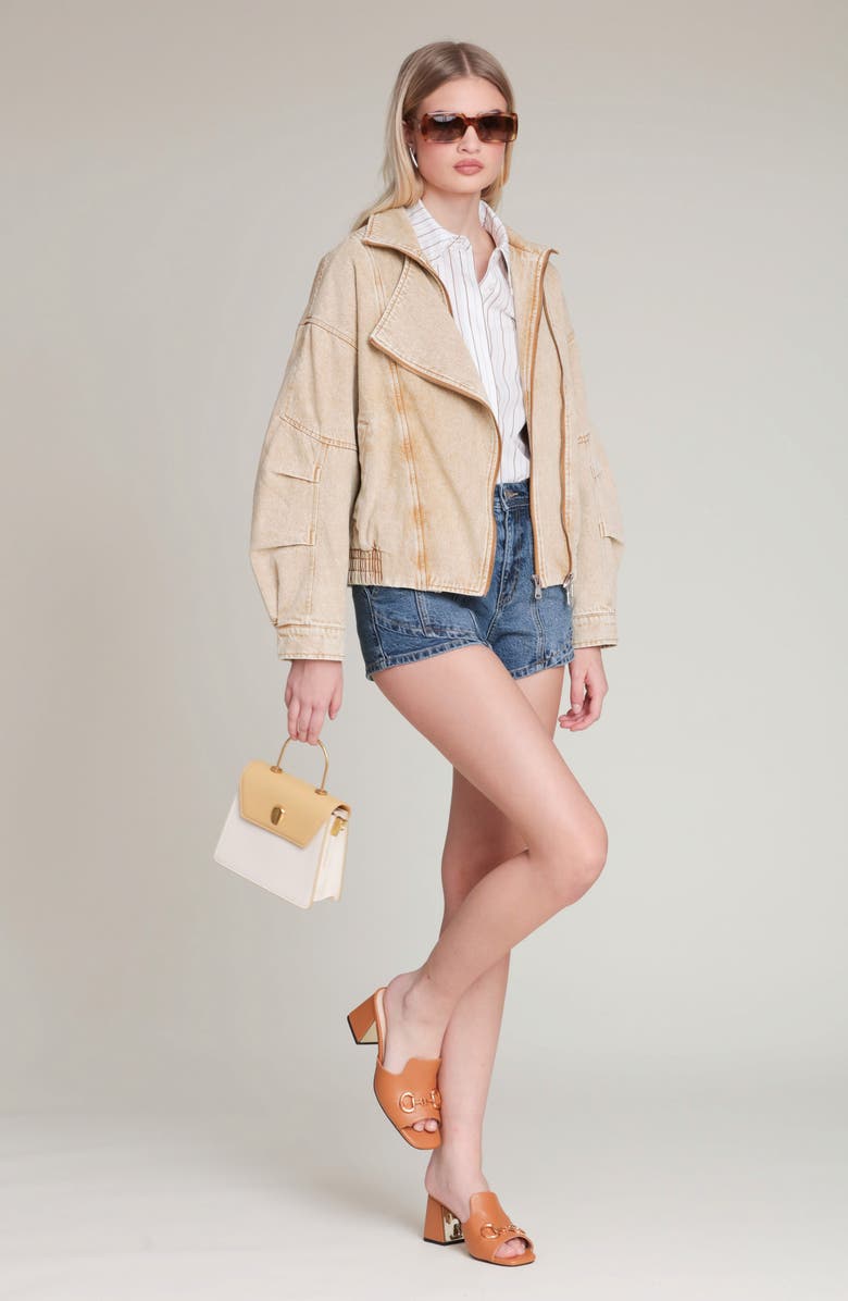 Avec Les Filles Denim Bomber Jacket, Alternate, color, Washed Khaki