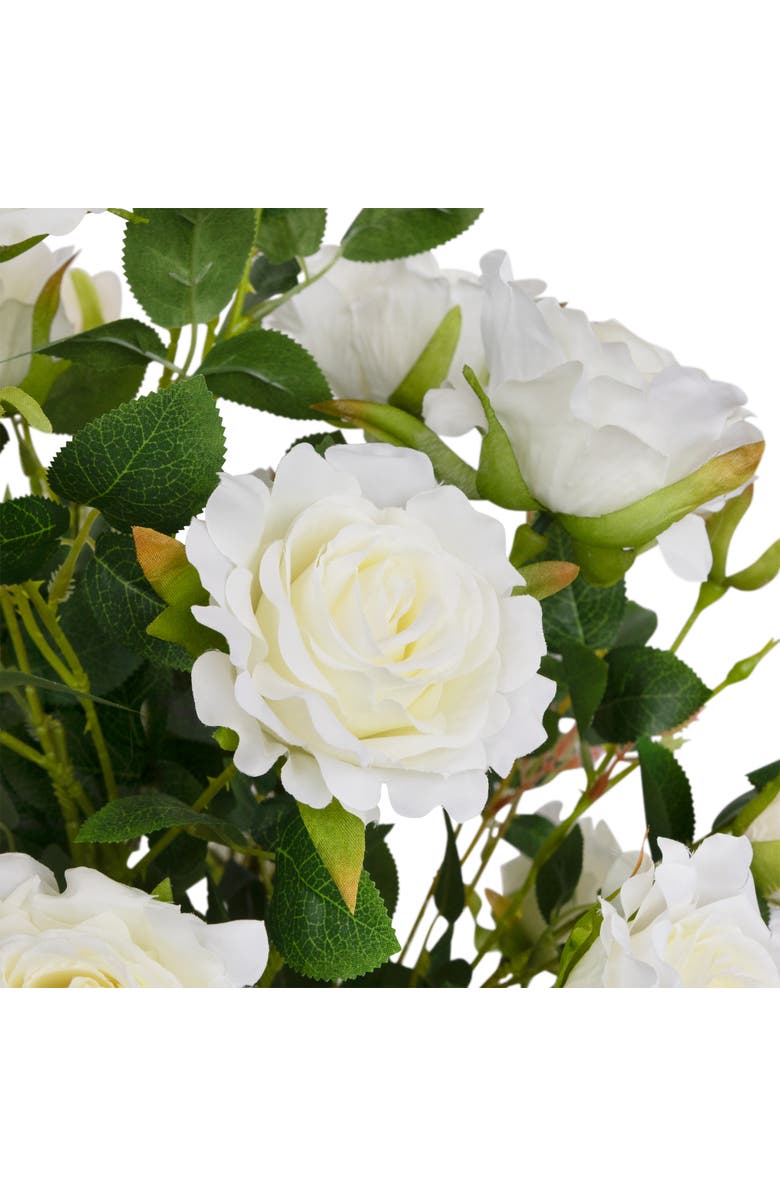 Northlight Potted Floral Artificial Roses in Bloom Garden Tree - White - 4', Alternate, color, Green