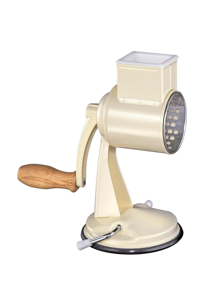Classic Drum Grater with Suction Base, 2 Grating Drums, Pestle, and Vegetable Cutter, Main, color, Cream