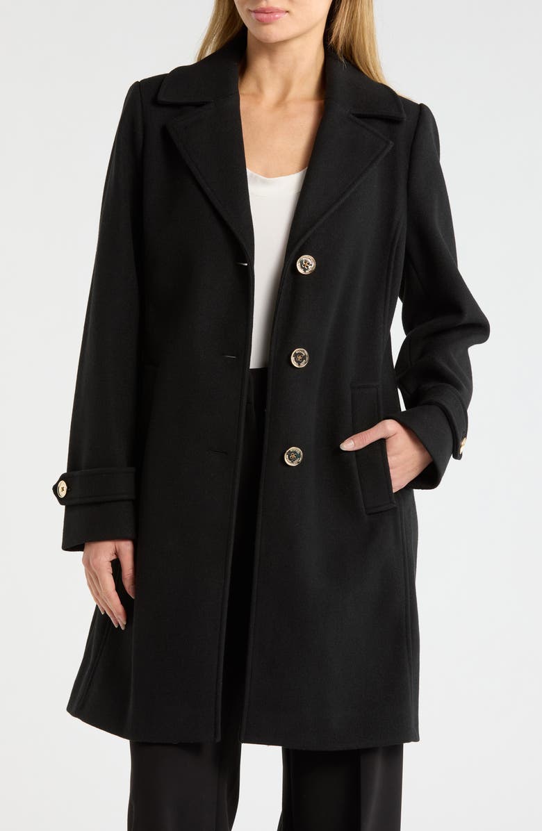 Michael Kors Notch Lapel Coat, Main, color, Black