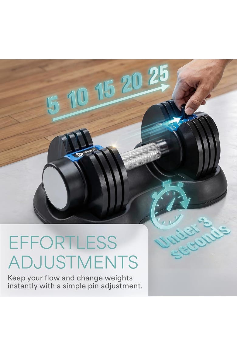 Adjustable Dumbbell Set 25lb Quick Adjust Strength Training Weights for Home Gym, Alternate, color, 25lb with Pin Adjust