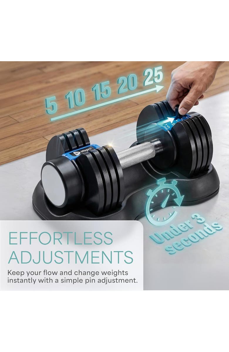 Lifepro Adjustable Dumbbell Set 25lb Quick Adjust Strength Training Weights for Home Gym, Alternate, color, 25Lb With Pin Adjust
