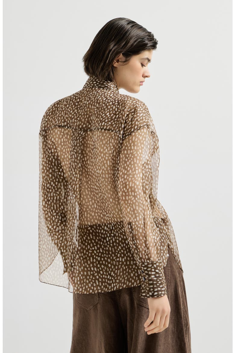Dapple silk organza shirt with neck tie, Alternate, color, Chocolate