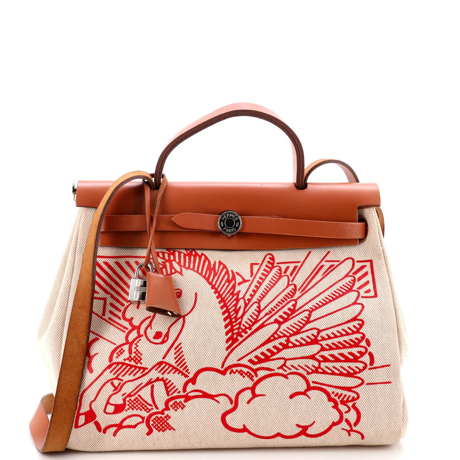 Pre-Owned Hermes Herbag Zip Pegase Pop Toile and Leather 31, Main, color, Gold