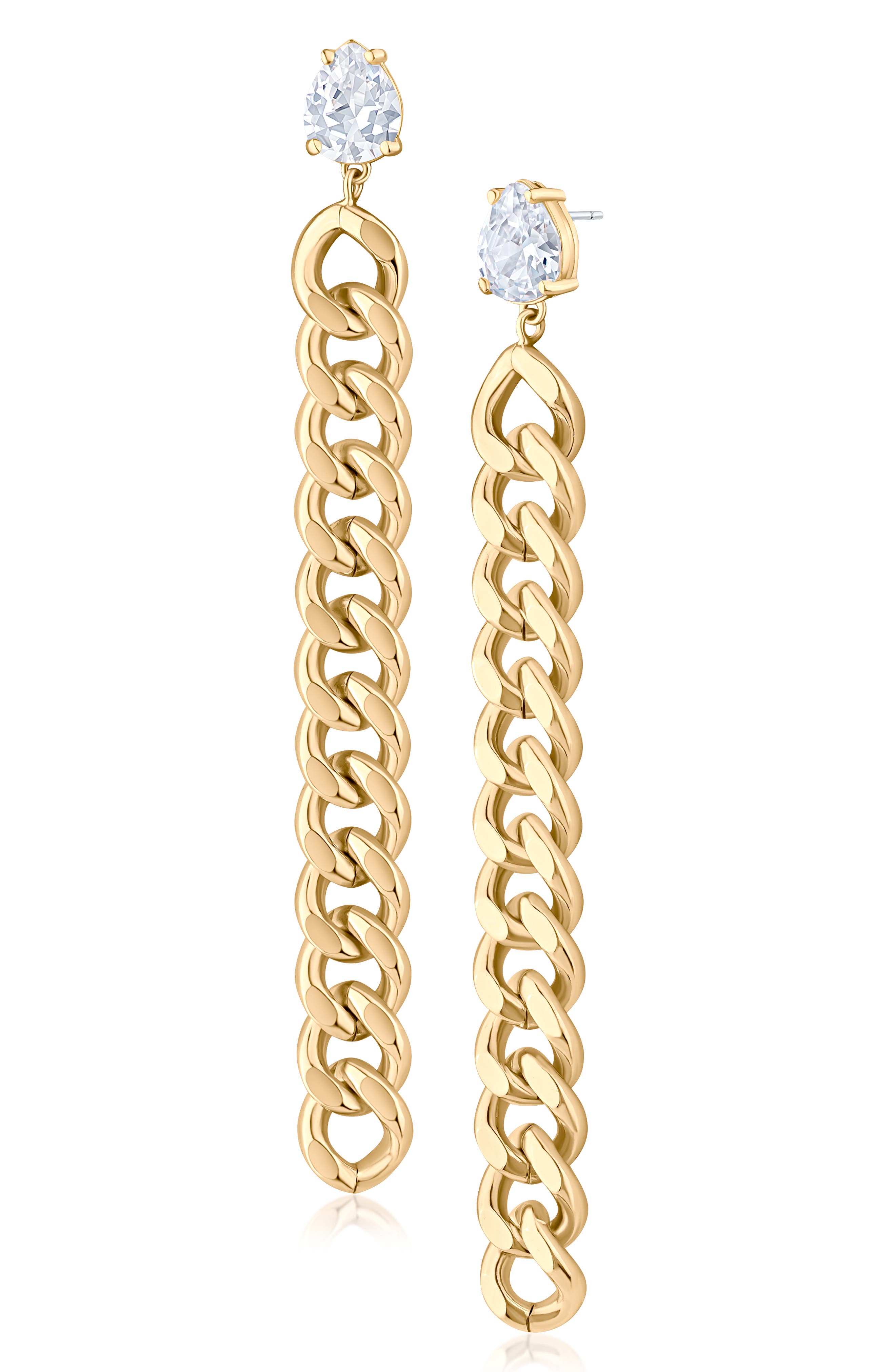 Cubic Zirconia Curb Chain Drop Earrings