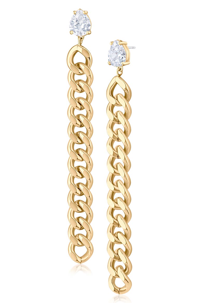 Cubic Zirconia Curb Chain Drop Earrings, Main, color, GOLD