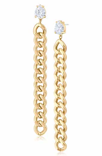 Cubic Zirconia Curb Chain Drop Earrings