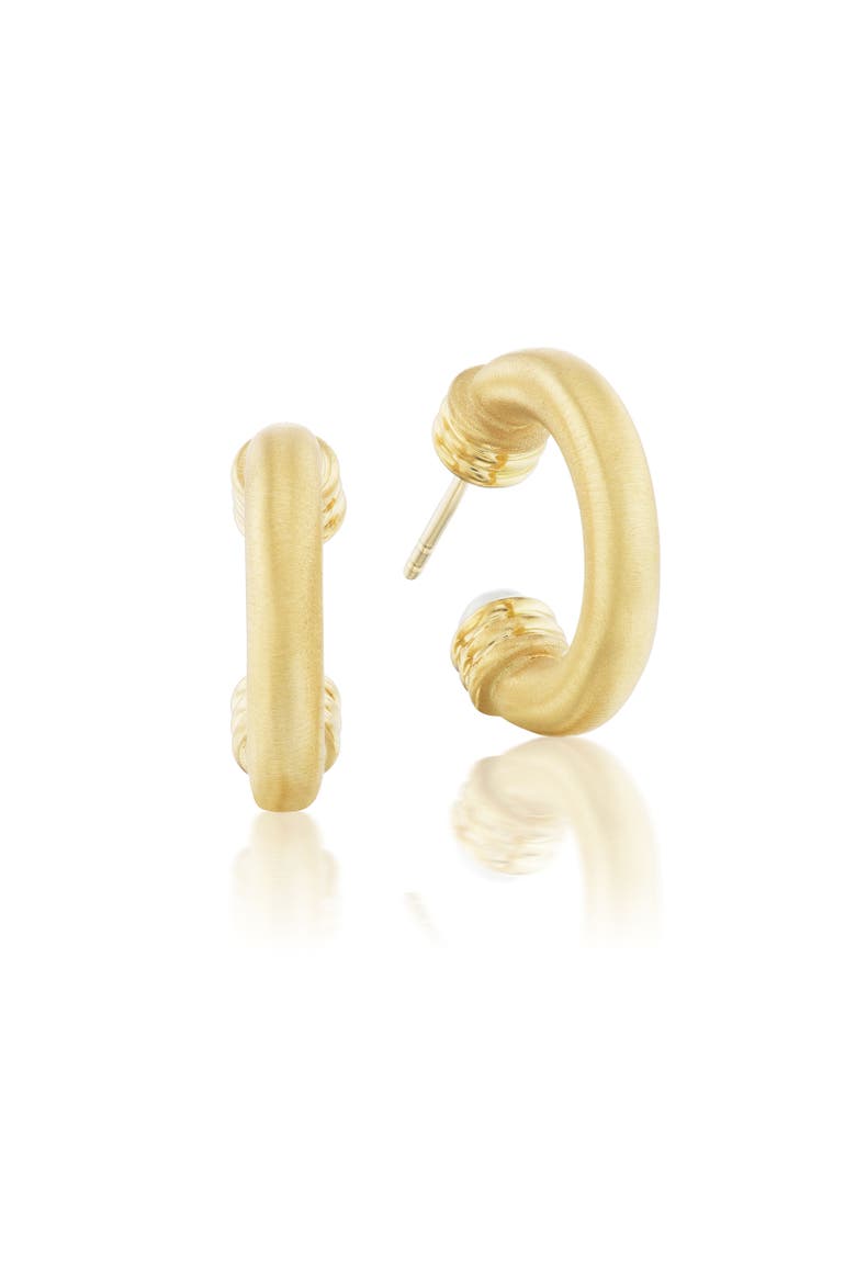 Small Open Grotto Hoops with White Freshwater Pearls, Main, color, Yellow Gold