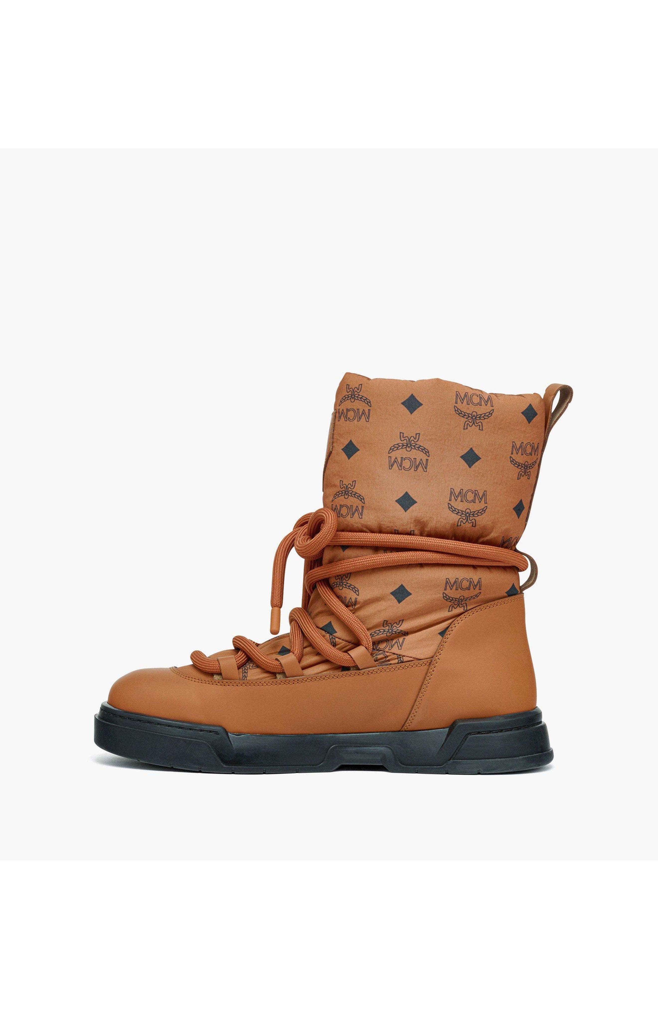 Skyward Ankle Boots in Padded Monogram Nylon, Alternate, color, Cognac