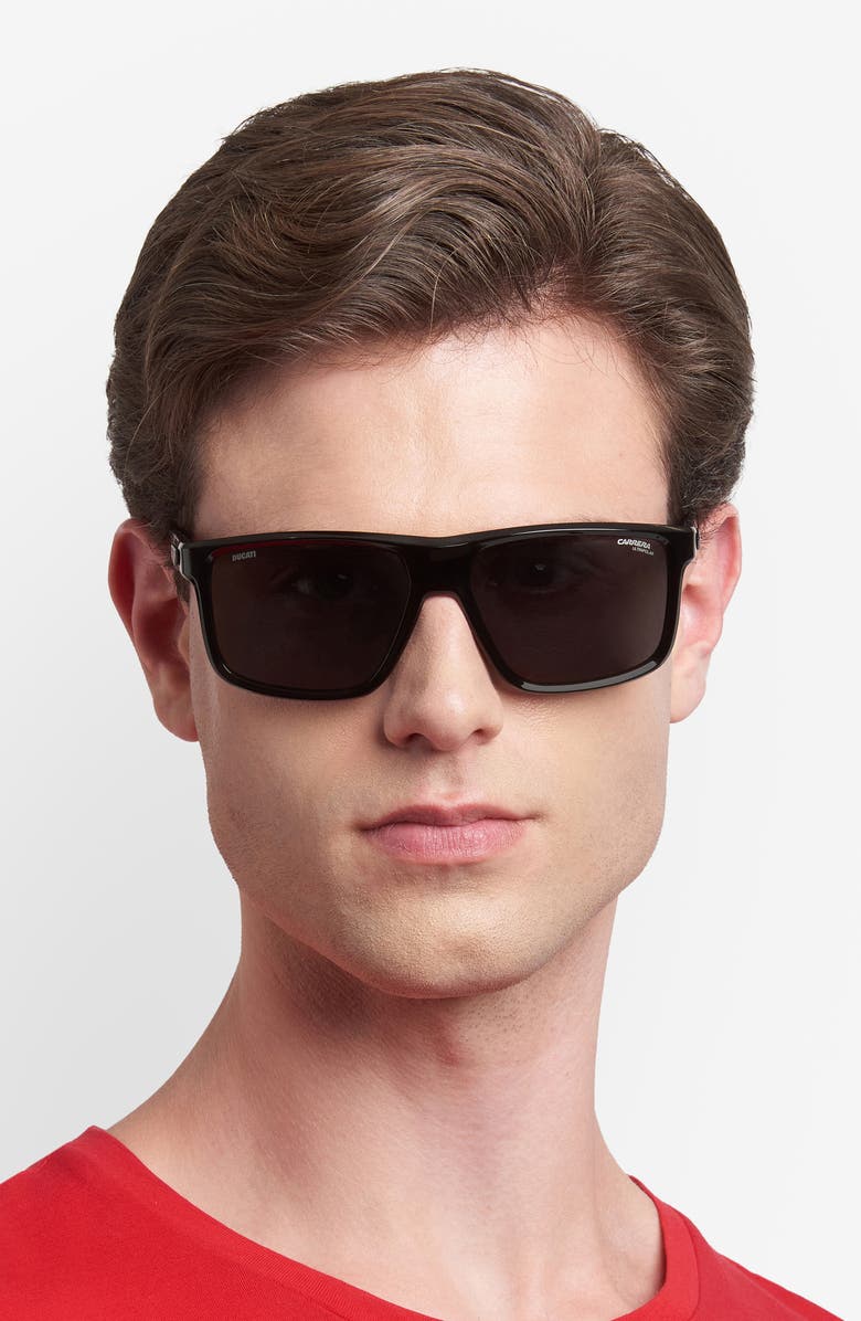 Carrera Eyewear x Ducati Carduc 60mm Polarized Rectangular Sunglasses, Alternate, color, Black Red/ Redsp Pz Hcar