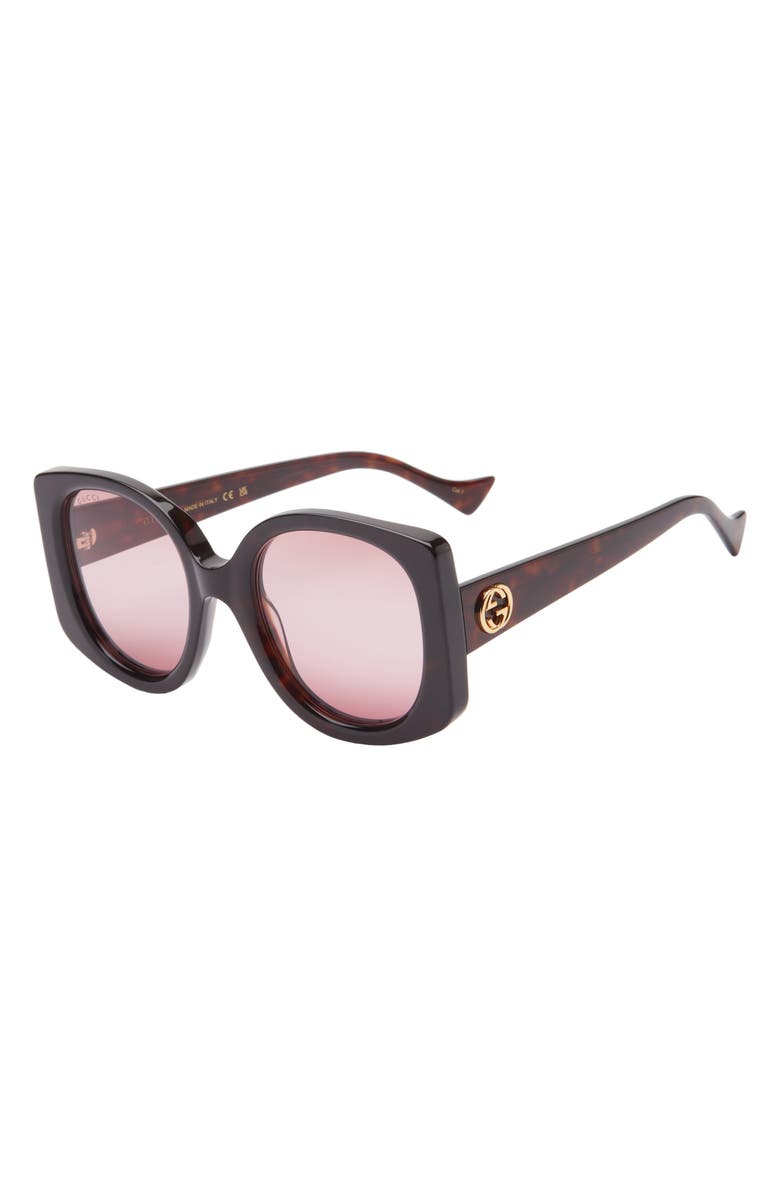 Gucci 53mm Oversize Cat Eye Sunglasses, Alternate, color, Havana Havana Red