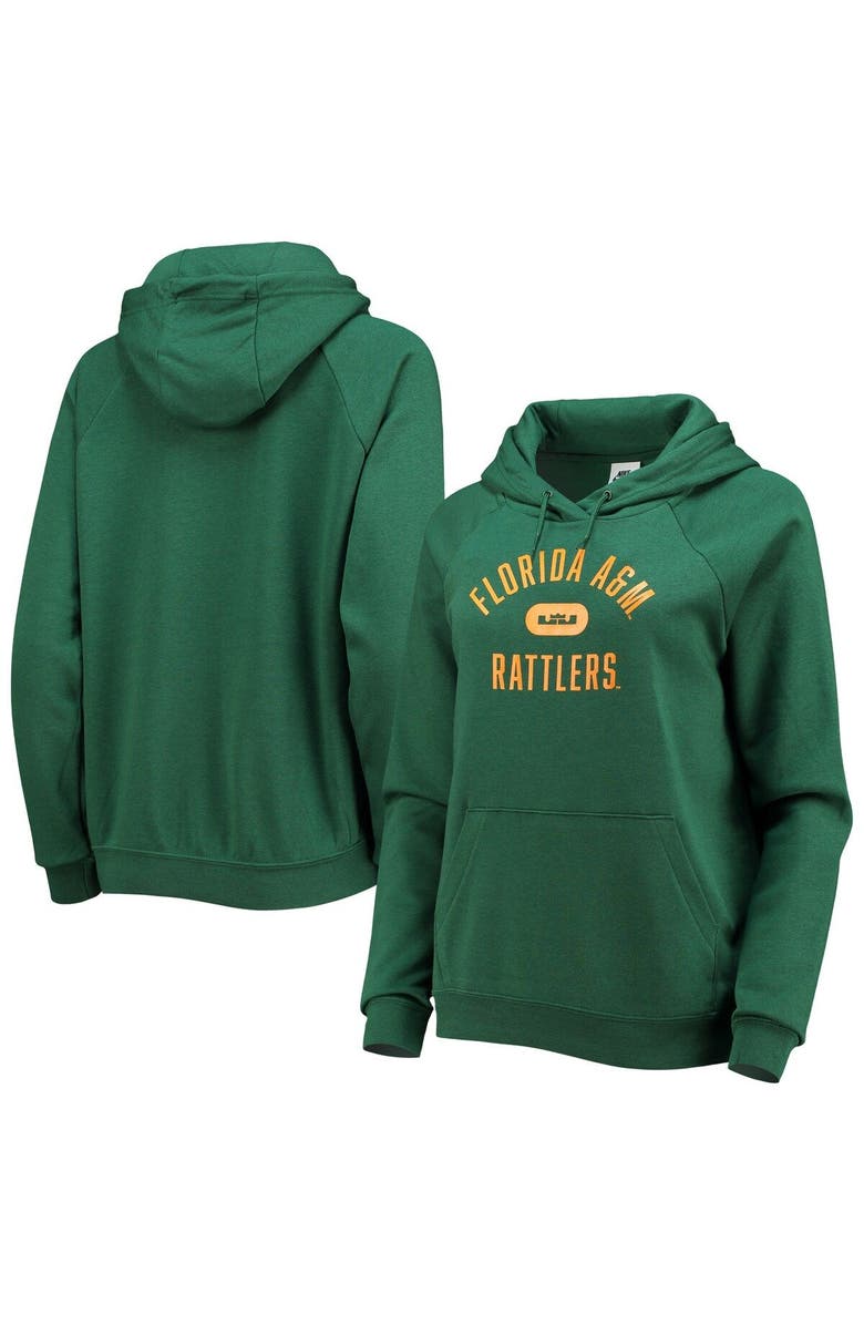 NIKE X LEBRON JAMES Women's Nike x LeBron James Green Florida A&M Rattlers Pillbox Varsity Raglan Pullover Hoodie, Main, color, Green