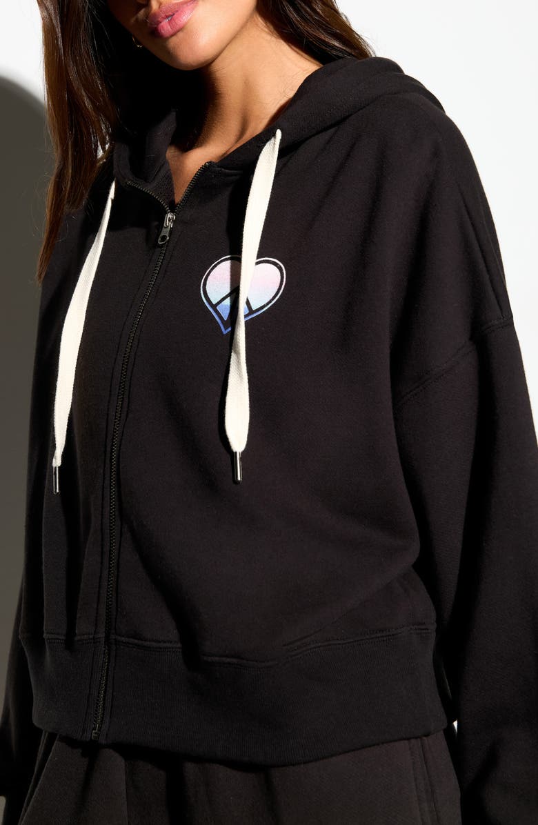 Spiritual Gangster Peace Love Jules Cotton Blend Graphic Zip-Up Hoodie, Alternate, color, Black