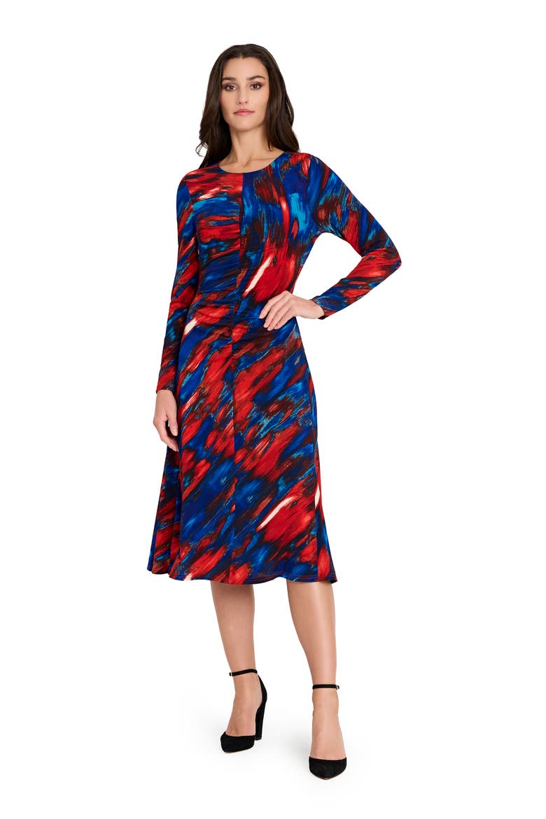 Ruched Long Sleeve Dress, Alternate, color, RED BLUE