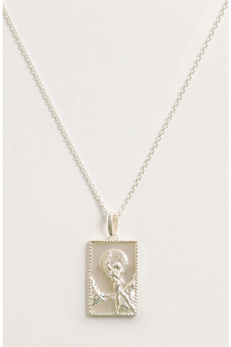 Rectangle Silver Woman & Moon Necklace, Alternate, color, Silver