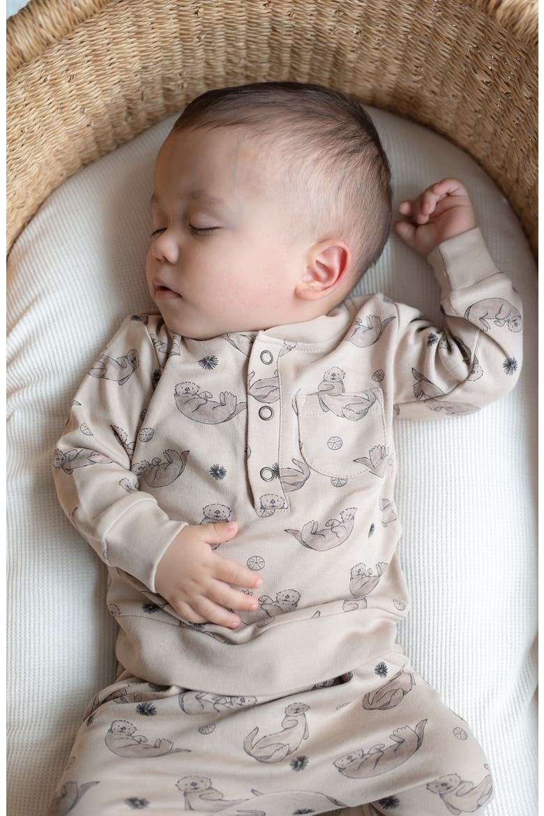 Kids' Cotton Henley Sweatshirt & Joggers Set, Alternate, color, SEA OTTER