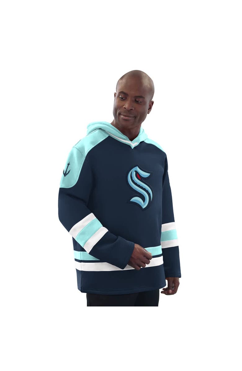 STARTER Men's Starter Deep Sea Blue/Light Blue Seattle Kraken Hockey Pullover Hoodie, Main, color, Navy