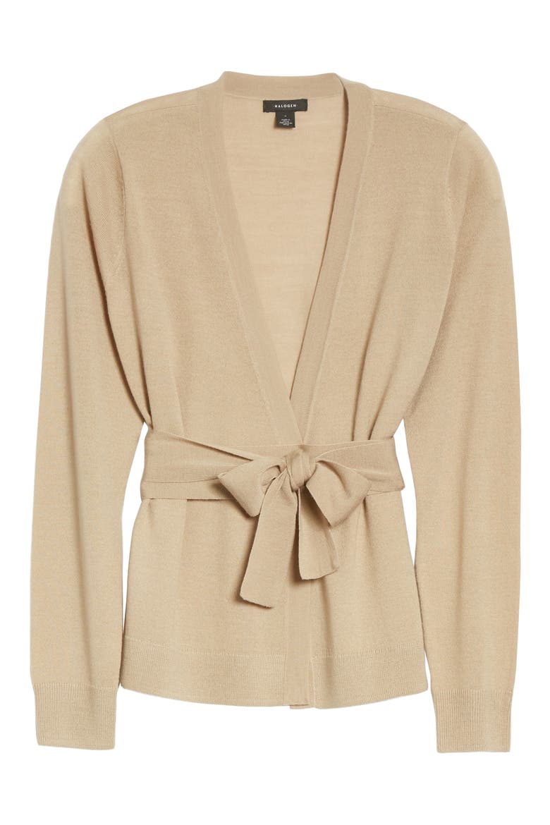 Tie Waist Cardigan, Main, color, TAN COBBLESTONE