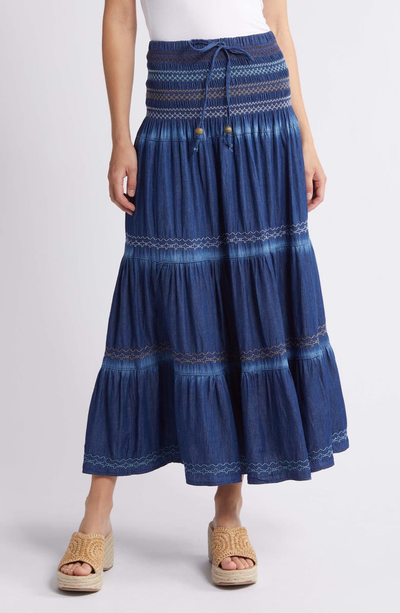 NIKKI LUND Selena Embroidered Denim Maxi Skirt, Main, color, 