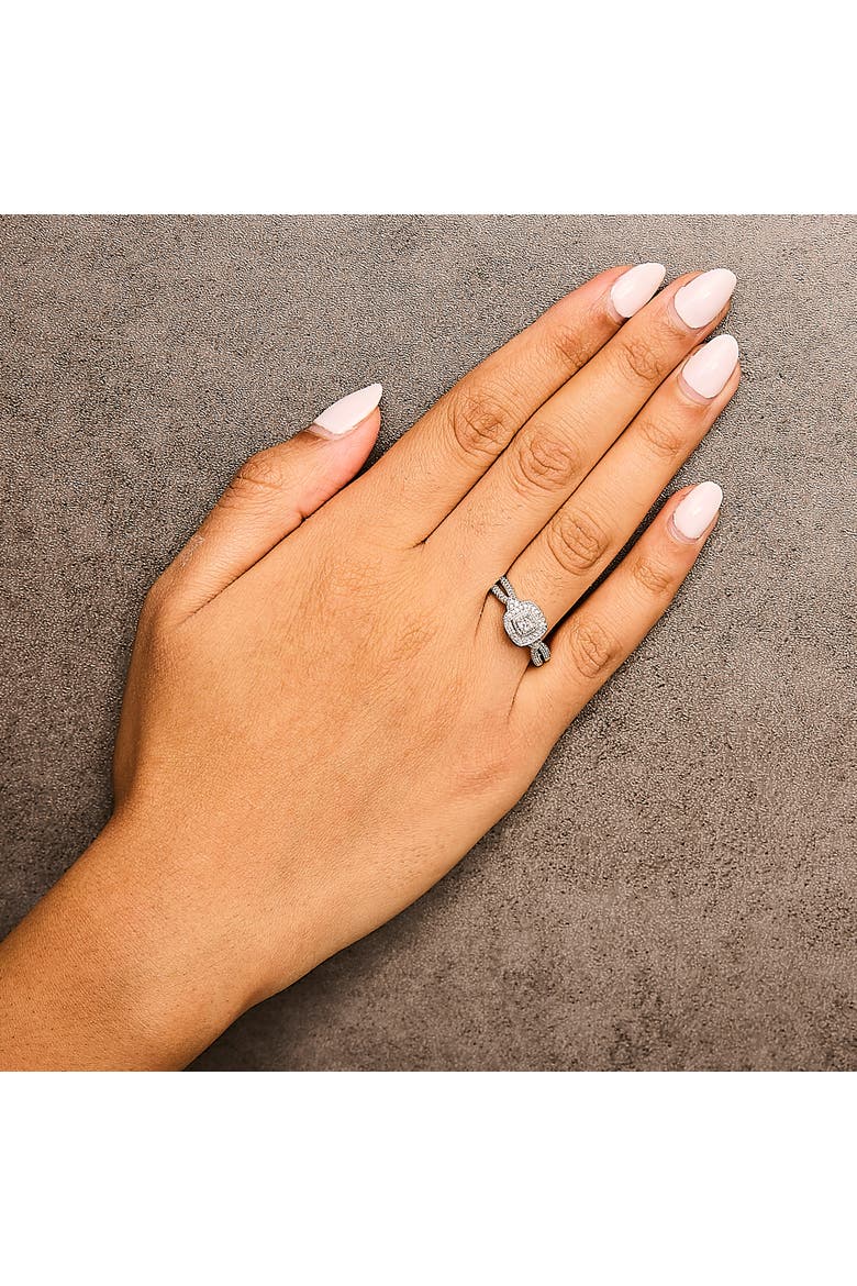 10K White Gold 1/10 ctw Diamond Cluster Halo Promise Ring, Alternate, color, White Gold