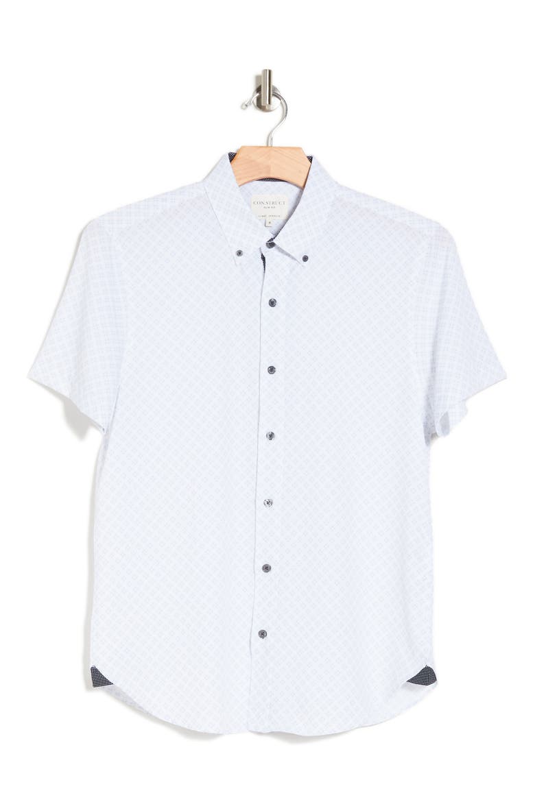 Slim Fit Geometric Four-Way Stretch Performance Short Sleeve Button-Down Shirt, Alternate, color, WHITE