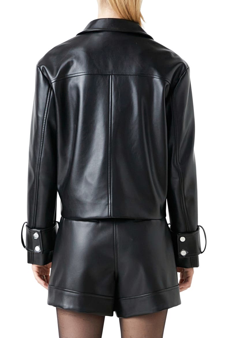 Faux Leather Zip Crop Jacket, Alternate, color, BLACK