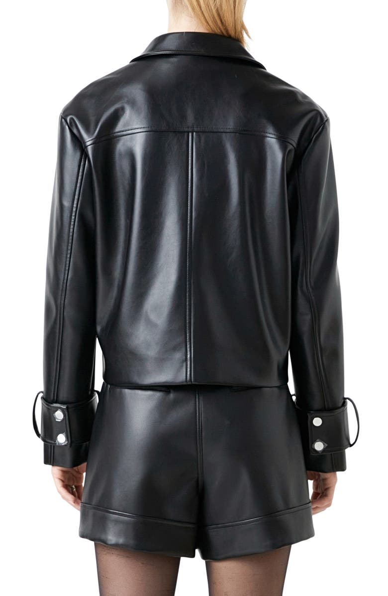 Grey Lab Faux Leather Zip Crop Jacket, Alternate, color, Black