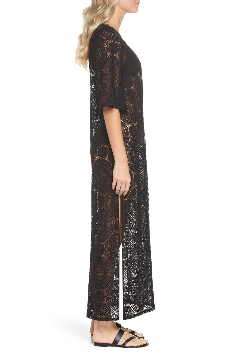 Lace Cover-Up Maxi Dress, Alternate, color, BLACK