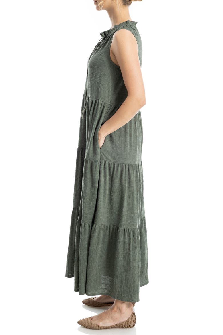 Tie Neck Tiered Jersey Maxi Dress, Alternate, color, ARMY0T73-ARMY-0T73