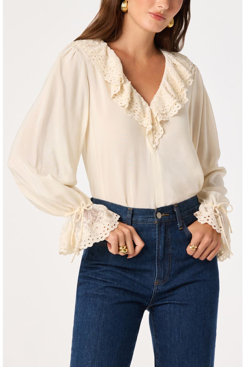 Christy Eyelet Trim V-Neck Top, Main, color, CREAM
